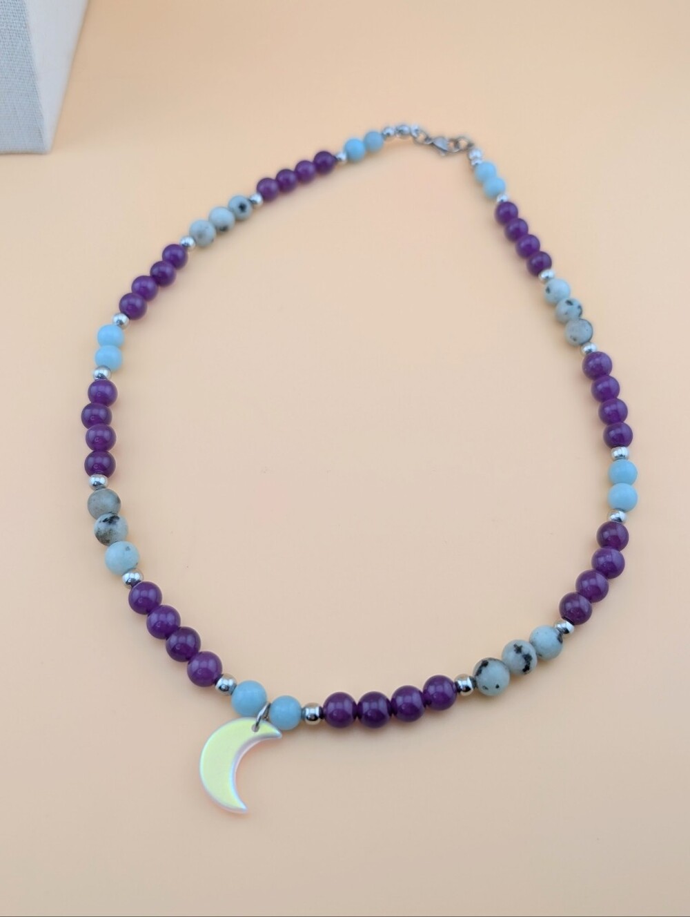Quartz, Aquamarine, & K2 Celestial Gemstone Bead & Moon Necklace